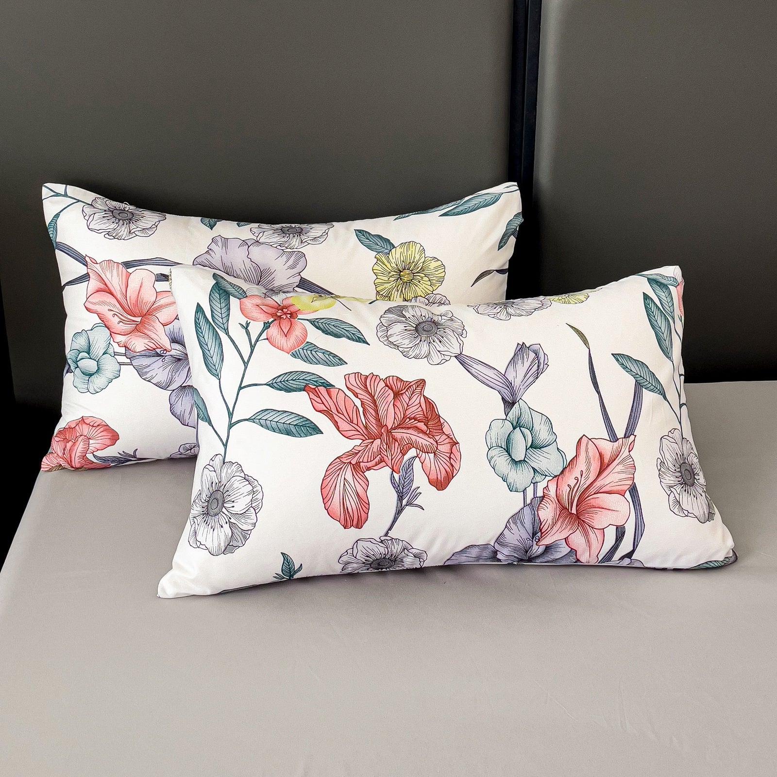 Imagen de Juego de sábanas Juego de sábanas 4 piezas Estampado floral y bajera lisa en color Cama 90 de Meishida